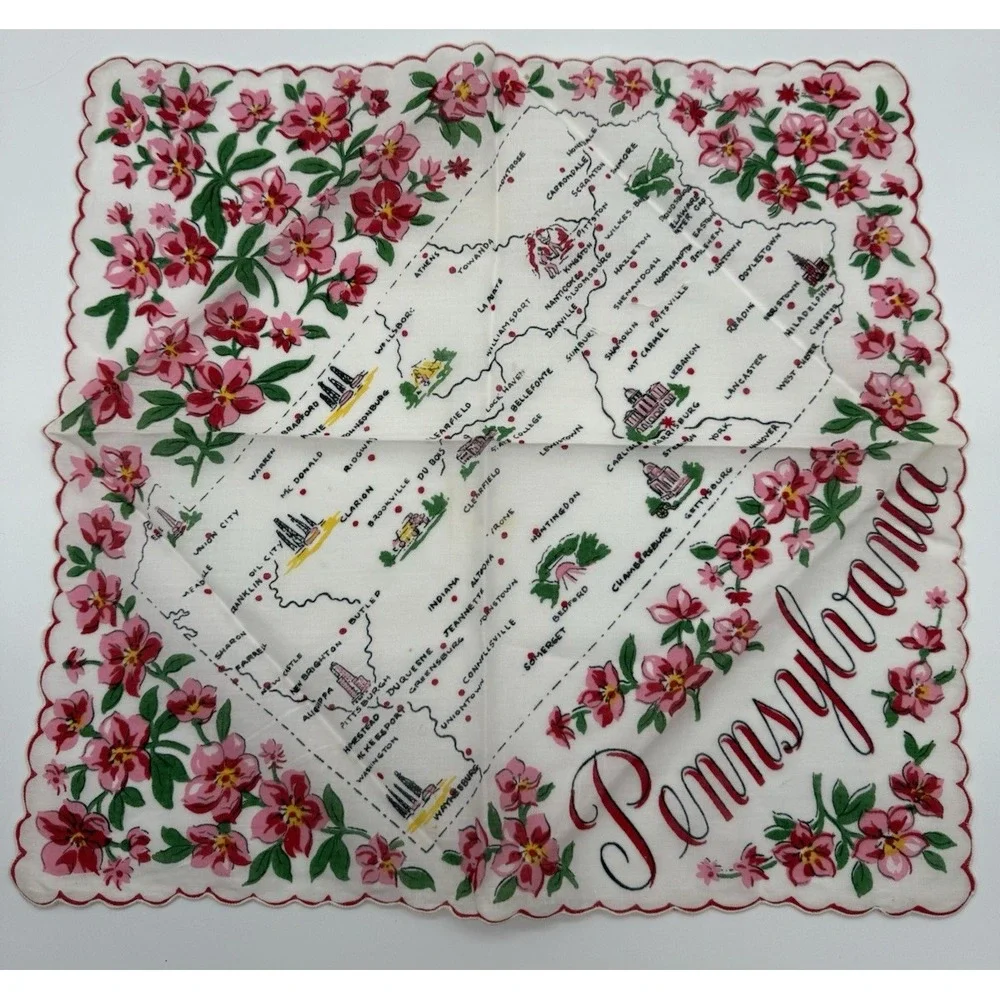 Vgt Pennsylvania‎ State Souvenir Cotton Hankie Handkerchief 13